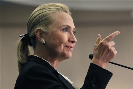 U.S. Secretary of State Hillary Clinton delivers a keynote address on 