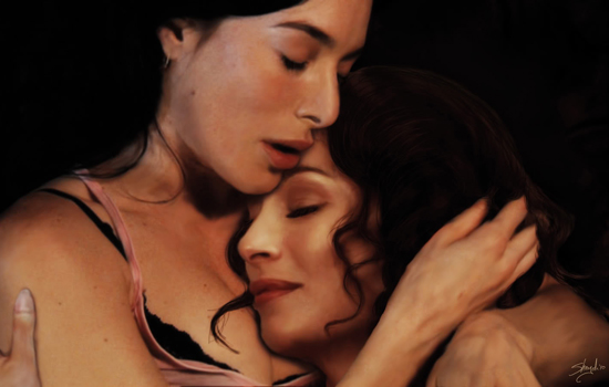 lesbian lovers embrace